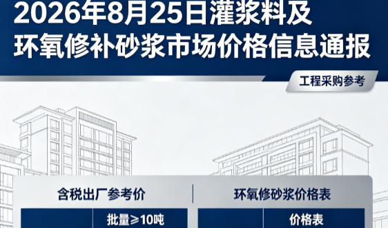 深圳2026年8月25日灌浆料及环氧修补砂浆市场价格信息通报